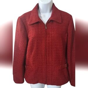 Christopher Banks Red With Gold Sparkles Zip Up Blazer Jacket. Size M